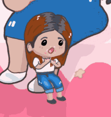 a cartoon drawing of a little girl sitting on a pink surface
