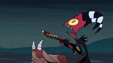 a cartoon drawing of a goat being pulled by a monster
