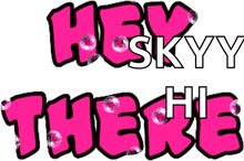 a pink and white sign that says hey skyy hi there