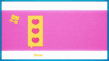 a pink and yellow speech bubble with three smiley faces and the words someone