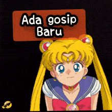 a picture of a girl with a sign that says ada gosip baru on it