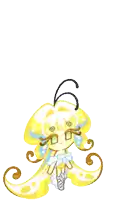 a pixel art drawing of a bee girl with long yellow hair .