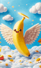 a banana with angel wings and a halo on it
