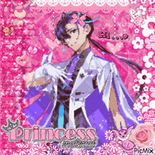 a picture of a man in a purple dress with the words princess on the bottom