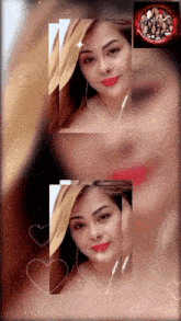 a collage of a woman 's face with hearts around her and a logo that says ' amanda ' on it