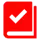 a red book with a white check mark on it