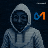 a pixelated image of a person wearing a hoodie with the number 1 in the background
