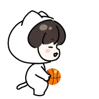 a cartoon drawing of a person wearing a cat costume playing basketball
