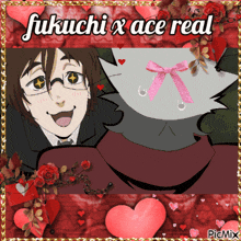 a picture of a man and a cat with the words fukuchi x ace real on top