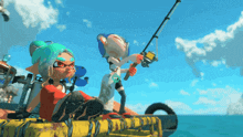 a couple of cartoon characters fishing in the ocean