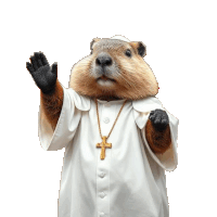 a beaver dressed as a pope with a cross necklace