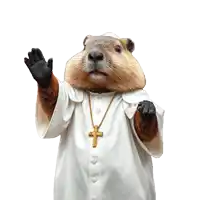 a beaver dressed as a pope with a cross necklace