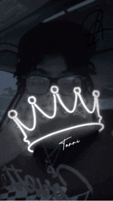 a person with glasses and a crown on their face