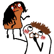 a cartoon of a woman standing next to a cartoon of a man with a beard .