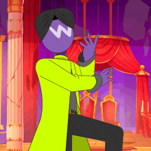 a cartoon drawing of a man in a neon yellow coat
