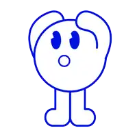a blue and white drawing of a monster with a surprised look on his face