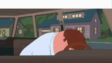 a cartoon of a man sleeping in a car