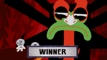 a picture of a cartoon character with a sign that says winner