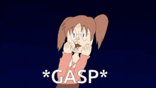 a cartoon of a girl screaming with gasp written below her