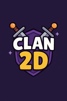 a logo for clan 2d shows a shield with two swords on it