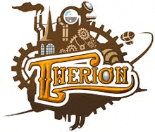 a logo for a company called herion with a castle and gears .