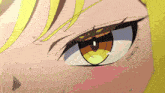 a close up of a person 's eye with a yellow and brown iris