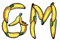 a drawing of the letter gm made of bananas