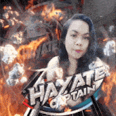 a picture of a woman with the words hayate captain behind her