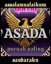 a gold eagle with the word asada in white letters