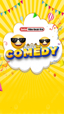 the word comedy is on a cloud with two smiley faces