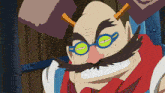 a cartoon character with a mustache and glasses