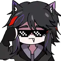 a pixel art drawing of a person wearing sunglasses and a cat ear