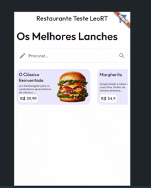 a hamburger and a pizza are displayed on a restaurant website