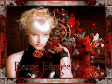a picture of a woman with the words bonne journee written on it