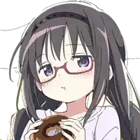 a drawing of a girl with glasses holding a donut