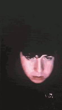 a close up of a person 's face with an s on the bottom