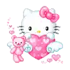 hello kitty is holding a heart and a teddy bear .