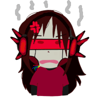 a cartoon of a girl wearing headphones and a red band around her eyes