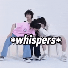 a group of people are sitting on chairs with the words `` whispers '' written on the bottom .