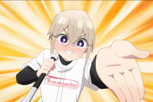 a girl holding a bat and wearing a shirt that says ohananomisu