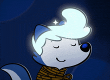 a cartoon drawing of a wolf with a light coming out of its head
