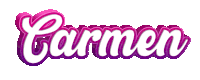 the name carmen is written in purple and white