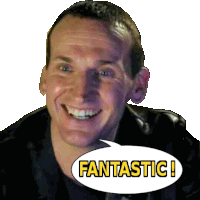 a man has a speech bubble that says fantastic