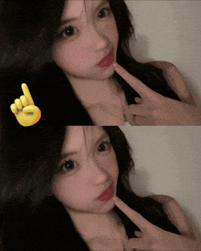 a girl making a peace sign with her fingers