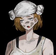 a drawing of a woman wearing a white bandana on her head