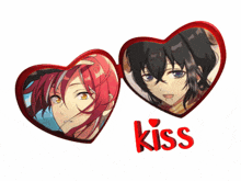 a picture of two anime characters with the word kiss underneath