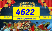 a poster for museum bola toto macau shows a dragon