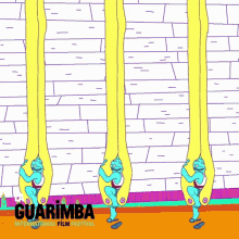 a poster for the guarimba international film festival with cartoon characters hanging from a brick wall