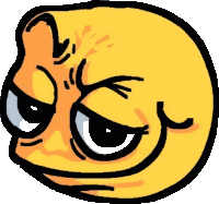a cartoon drawing of a yellow smiley face with an angry expression