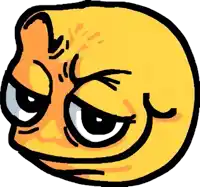 a cartoon drawing of a yellow smiley face with an angry expression